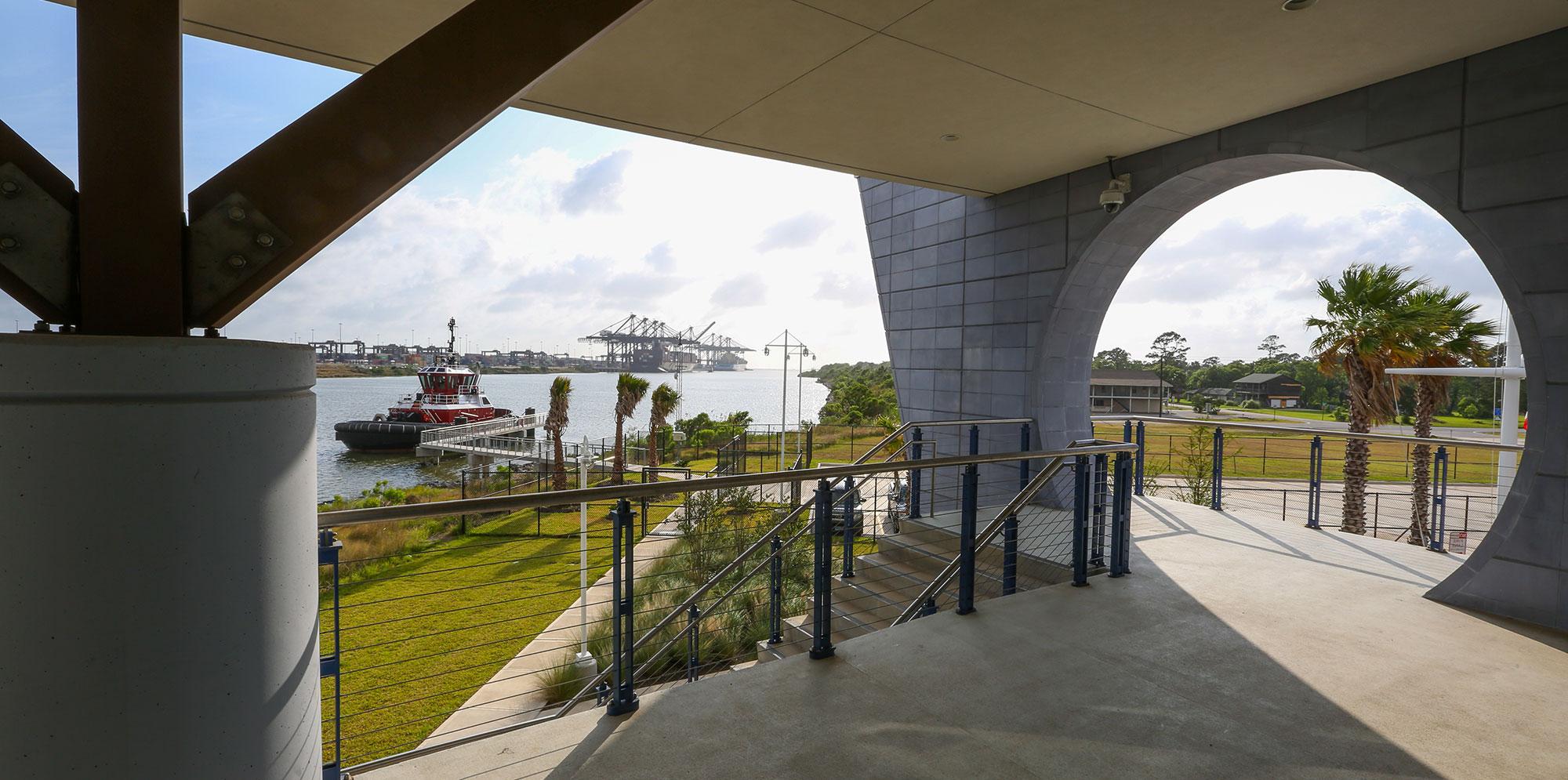 Balcony of Maritime Technology Training Center, looking at water